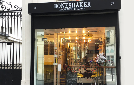 View of the Boneshaker Doughnut shop in Paris France