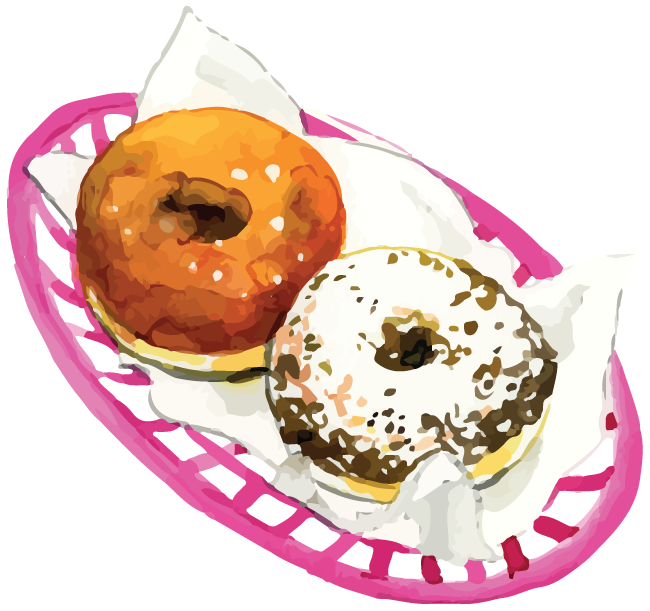 Watercolor basket of Boneshaker Donuts